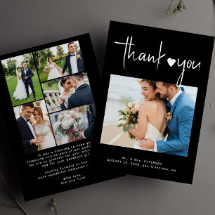 Modern photo collage black wedding thank you card