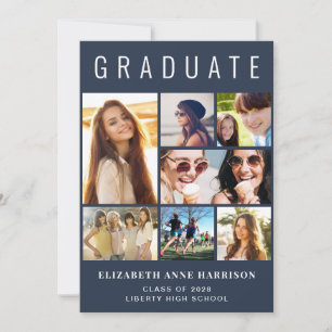 Modern Photo Collage Blue Graduation Announcement