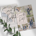 Modern Photo Collage Blush Pink Save The Date<br><div class="desc">Take your 5 best images from your engagement photo session with 4 for the front and one for the back. It features a hand lettering design that says Save the Date.</div>