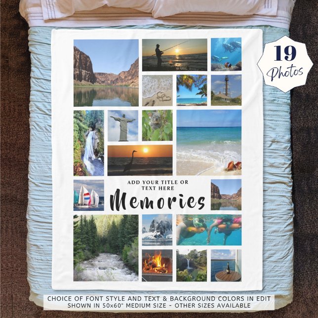 Modern Photo Collage Brush Script MEMORIES White Fleece Blanket (Creator Uploaded)