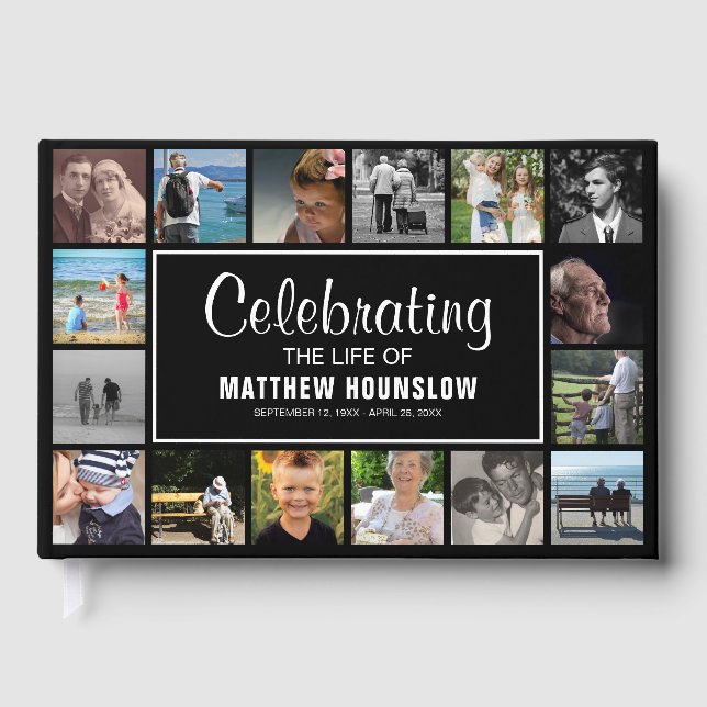 Modern Photo Collage | Celebrating the Life Of Guest Book (Front)