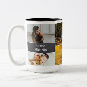 Modern Photo Collage Chalkboard Custom Auntie  Two-Tone Coffee Mug