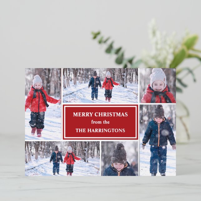 Modern Photo Collage Christmas  Foil Holiday Card (Standing Front)