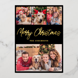 Modern Photo Collage Christmas Gold Foil Holiday Card