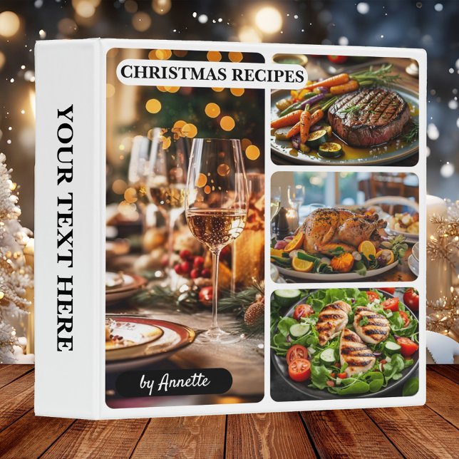 Modern Photo Collage Christmas Recipe Binder (Christmas binder featuring a collage with recipe images both on the front and back)