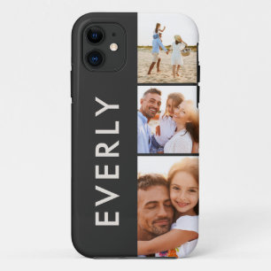 Modern photo collage cream initial monogram iPhone 11 case