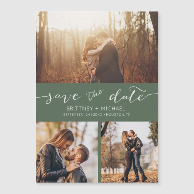 Modern Photo Collage Dark Sage Save the Date (Front)