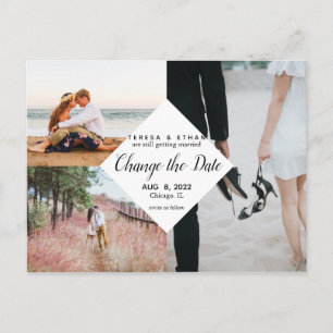 Modern Photo Collage Diamond Chic Change the Date Postcard