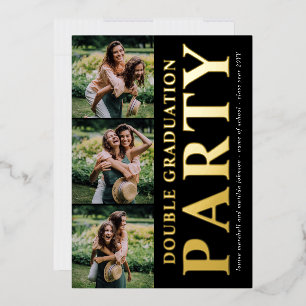 Modern Photo Collage Double Graduation Party Gold