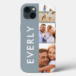 Modern photo collage dusty blue initial monogram iPhone 13 case