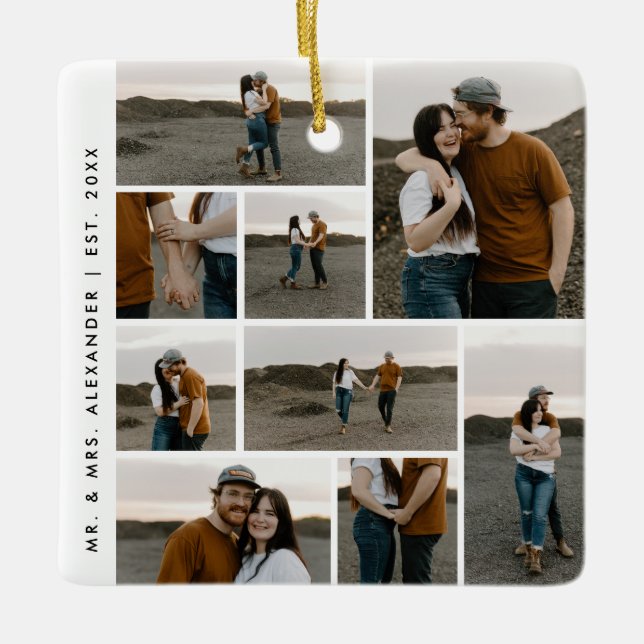 Modern Photo Collage Editable Colour Ceramic Ornament (Front)