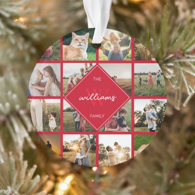 Modern Photo Collage Family Monogram Ornament (Tree)
