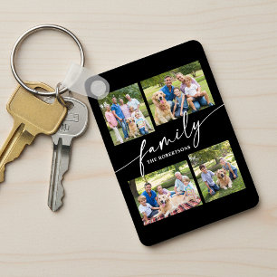 Modern Photo Collage Family Script Keepsake Keychain