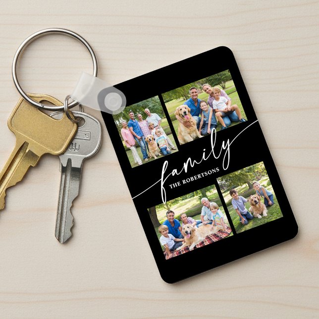 Modern Photo Collage Family Script Keepsake Keychain (Creator Uploaded)