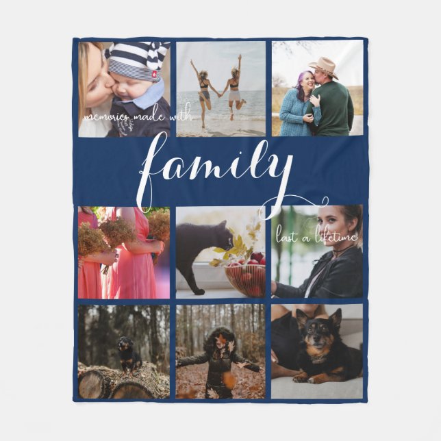 Modern Photo Collage Family Typography Fleece Blanket (Front)