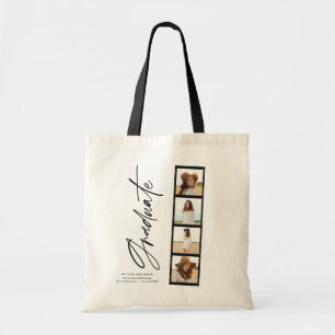 Modern photo collage film script graduation announ tote bag