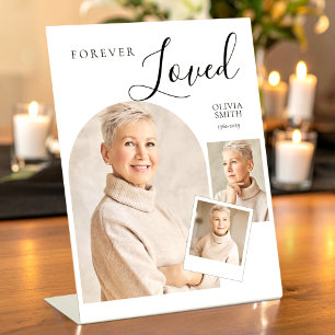 Modern Photo Collage Funeral – Forever Loved Pedestal Sign