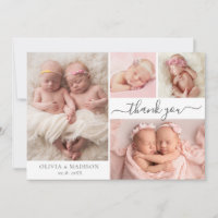 Modern Photo Collage Girl Twins Baby Thank You