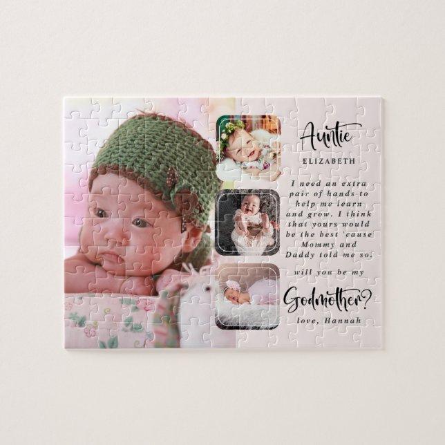 Modern Photo Collage Godmother Proposal Jigsaw Puzzle (Horizontal)