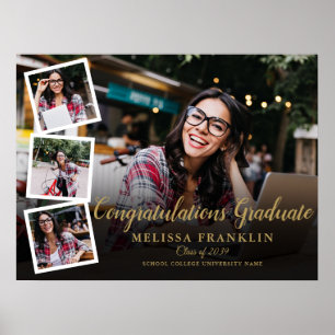 Modern Photo Collage Gold Graduation Party Sign