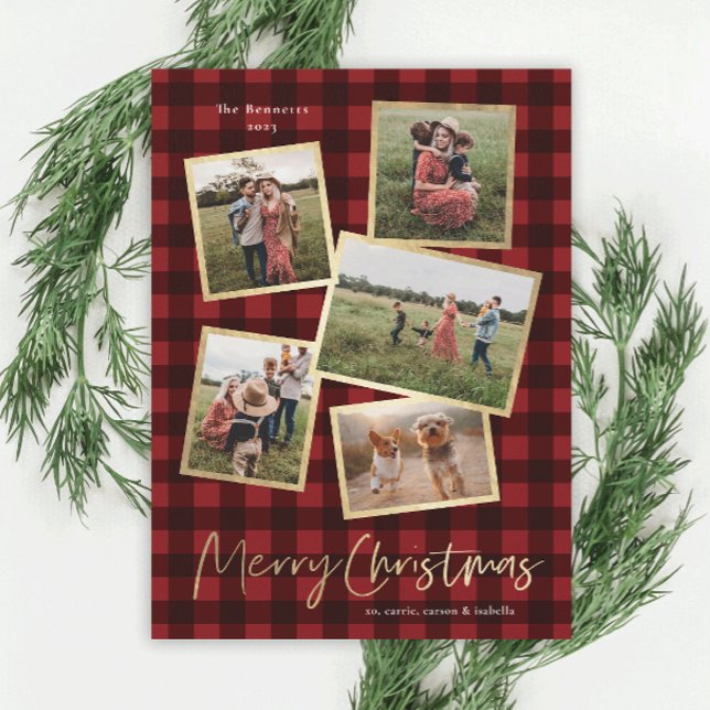 Modern Photo Collage Gold Merry Christmas  Holiday Card (Creator Uploaded)