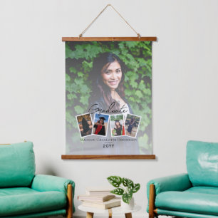 Modern Photo Collage Graduation Keepsake White Hanging Tapestry