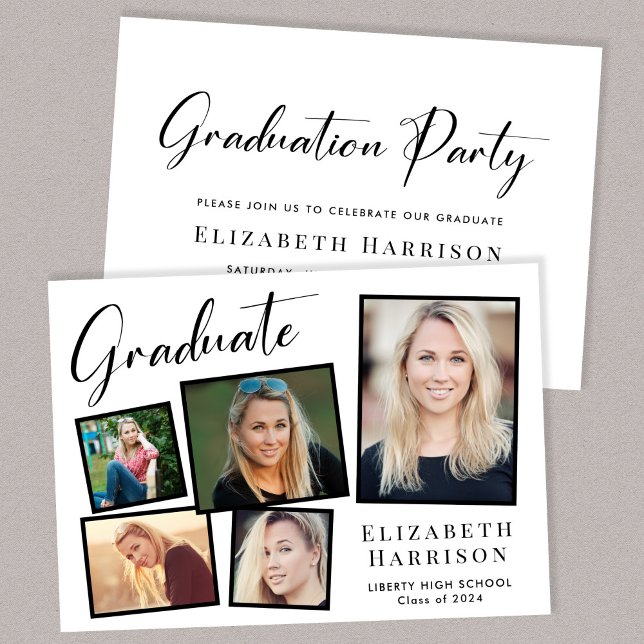 Modern Photo Collage Graduation Party Invitation (A modern photo collage graduation party invitation to celebrate the graduate's achievements)