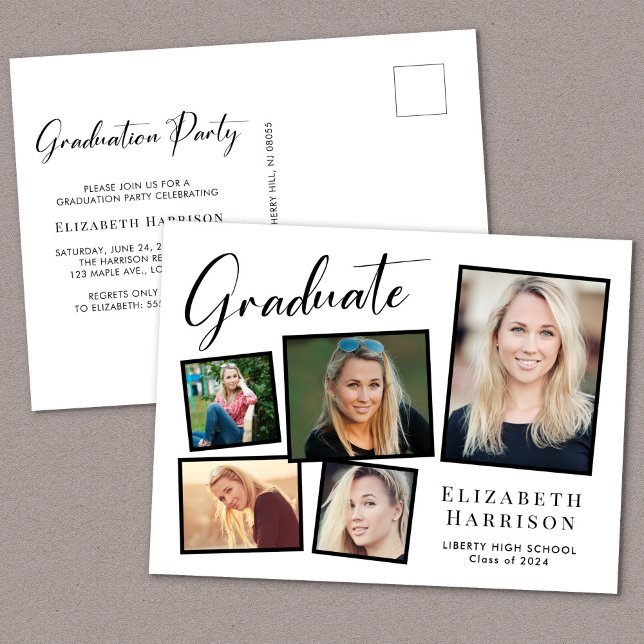Modern Photo Collage Graduation Party Invitation Postcard (Creator Uploaded)