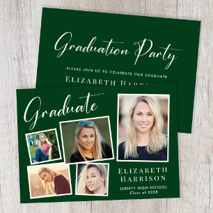 Modern Photo Collage Green Graduation Party Invitation