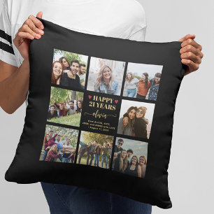 Modern photo collage happy 21st birthday throw pillow