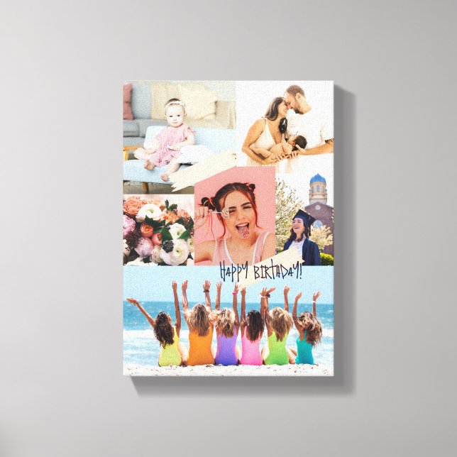 Modern photo collage Happy birthday card Canvas Print (Front)