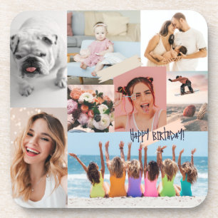 Modern photo collage Happy birthday Cute Coaster