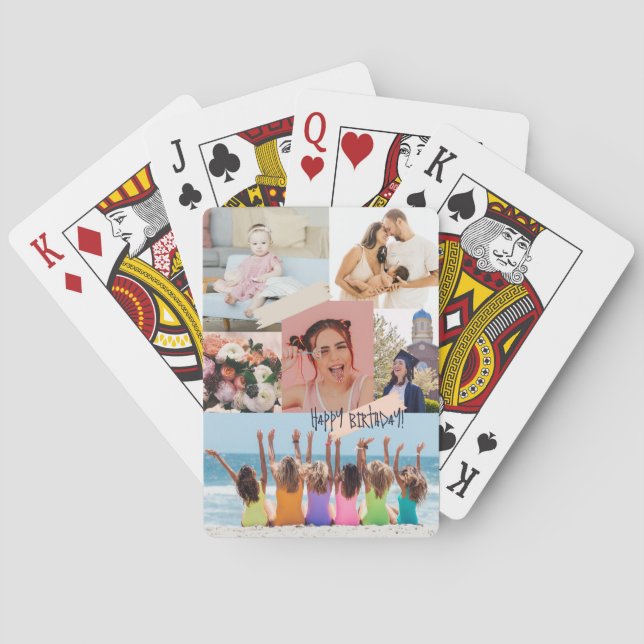 Modern photo collage Happy birthday Cute Playing Cards (Back)