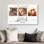 Modern Photo Collage Home Sweet Home Canvas Print<br><div class="desc">This stunning canvas wall art features a beautiful three-frame photo collage showcasing cherished memories, adorned with the heartfelt message, "Home Sweet Home." The elegant black and white design, combined with exquisite script and print typography, creates a sophisticated and enduring piece that will complement any interior style. Personalize it with your...</div>