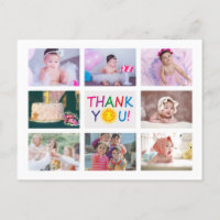 Modern Photo Collage Kids Birthday Thank You