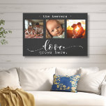 Modern Photo Collage Love Grows Here Canvas Print<br><div class="desc">This stunning canvas wall art features a beautiful three-frame photo collage showcasing cherished memories, adorned with the heartfelt message, "Love Grows Here." The elegant black and white design, combined with exquisite script and print typography, creates a sophisticated and enduring piece that will complement any interior style. Personalize it with your...</div>