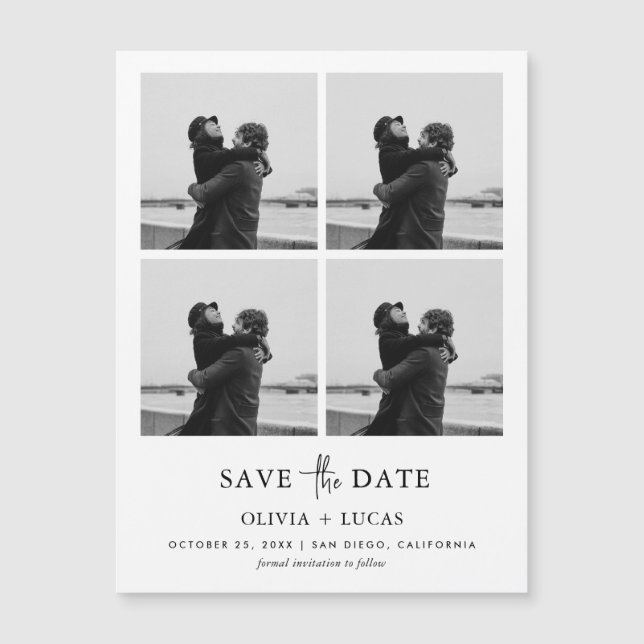 Modern Photo Collage Magnetic Wedding Save The Dat (Front)