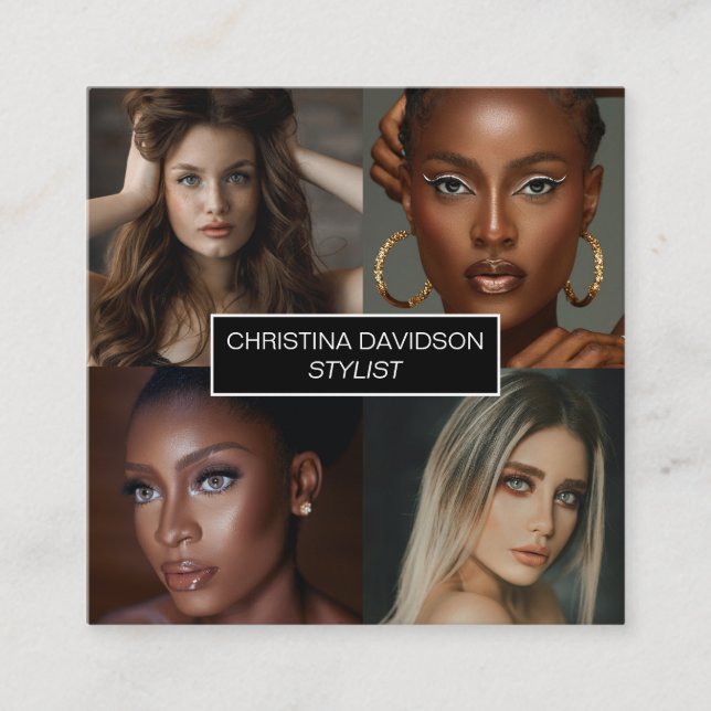 Modern photo collage Makeup artist stylist Square Square Business Card (Front)