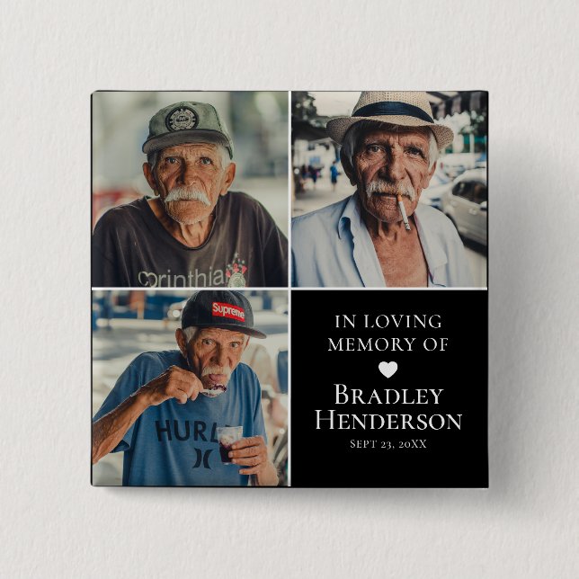 Modern Photo Collage Memorial Keepsake 2 Inch Square Button (Front)