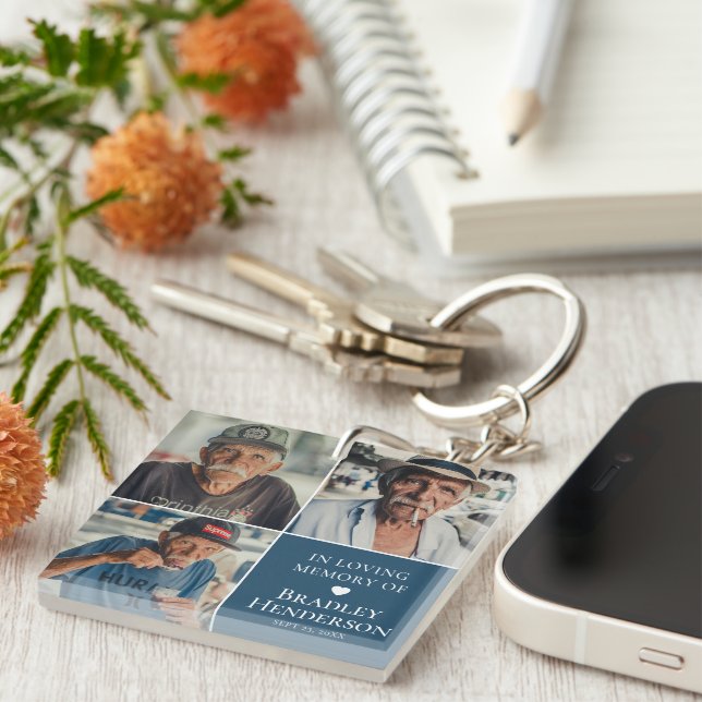 Modern Photo Collage Memorial Keepsake Keychain (Front Right)