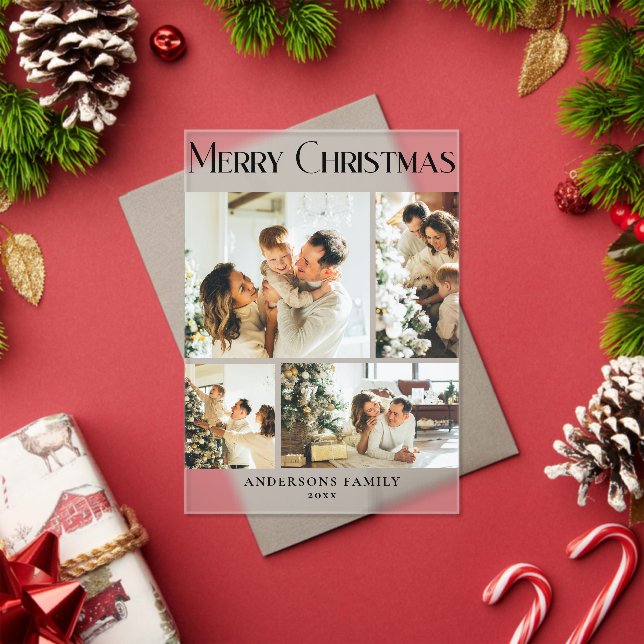 Modern Photo Collage Merry Christmas Holiday  Card Acrylic Invitations (Insitu (Holiday))