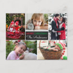 Modern Photo Collage Merry Christmas Postcard<br><div class="desc">Modern Christmas postcard featuring photo collage with 5 of your favourite family photos, merry christmas and family name on the front. Add your personalized message on the back. To edit this template and add your own personal touch click customize further. Please contact me if you need assistance with this design....</div>