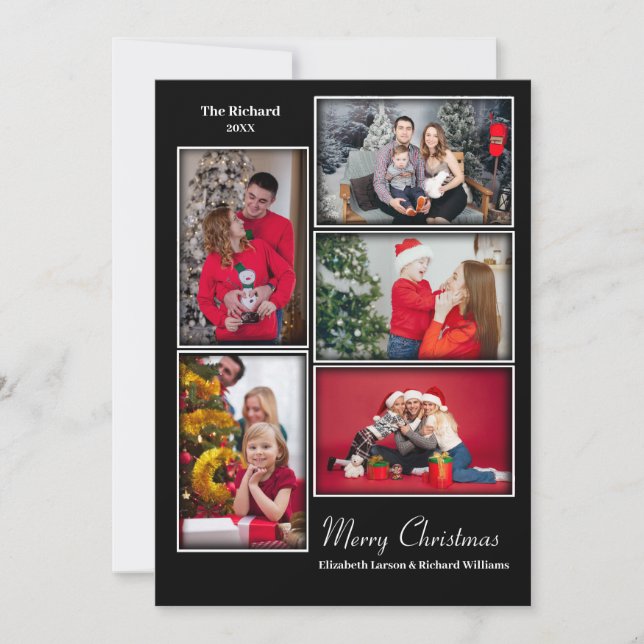 Modern Photo Collage Minimal Black Christmas Holiday Card (Front)