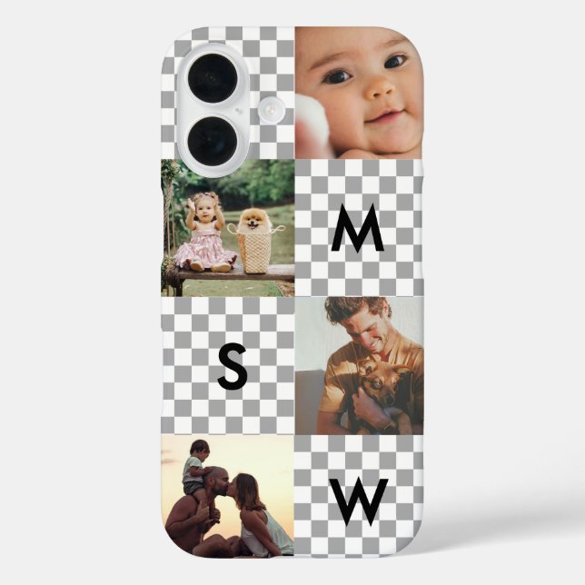 Modern Photo Collage Monogram Chequerboard Case-Mate iPhone Case (Back)