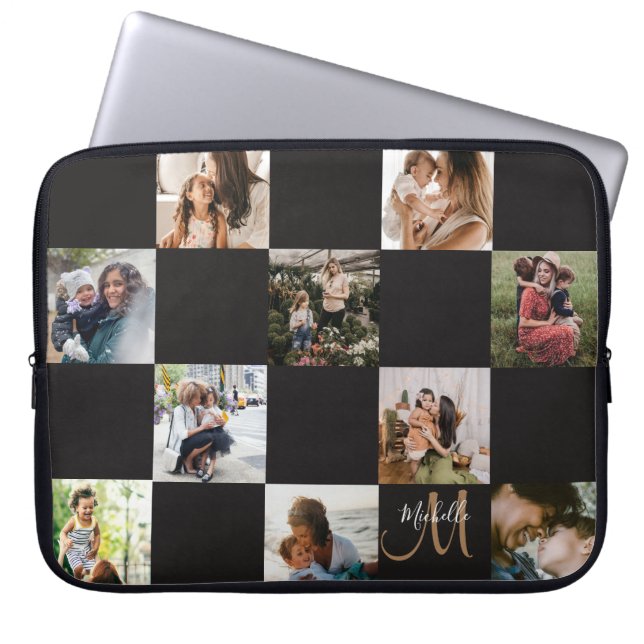 Modern Photo Collage & Monogram  Laptop Sleeve (Front)