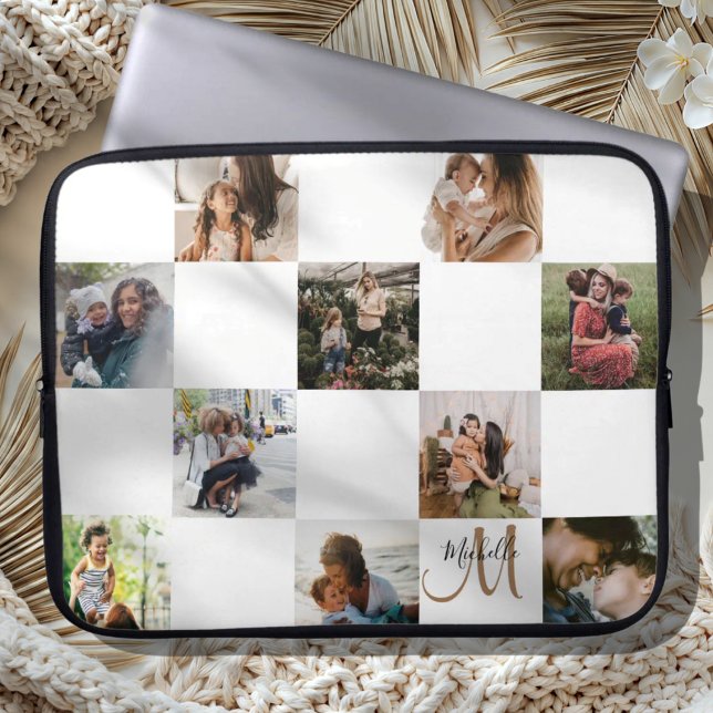 Modern Photo Collage & Monogram  Laptop Sleeve (Creator Uploaded)