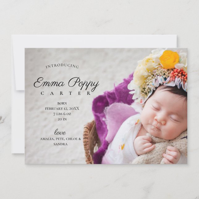Modern Photo Collage Monogram Newborn Girl Birth Announcement (Front)