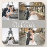 Modern Photo Collage Monogram Newlyweds Grey Coaster<br><div class="desc">Celebrate your recent marriage with this 4 photo,  monogrammed design.</div>