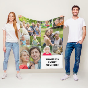 Modern Photo Collage Name Fleece Blanket