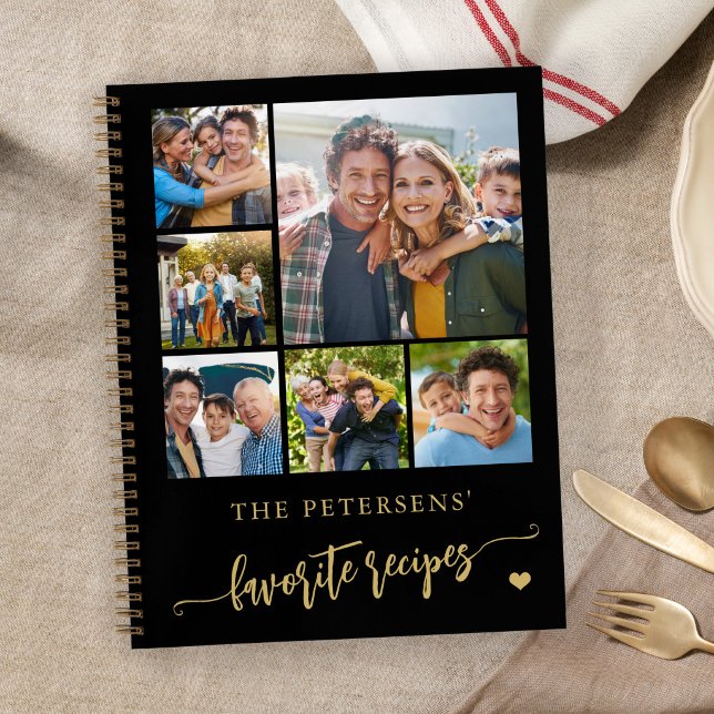 Modern photo collage name personalized black notebook (Creator Uploaded)